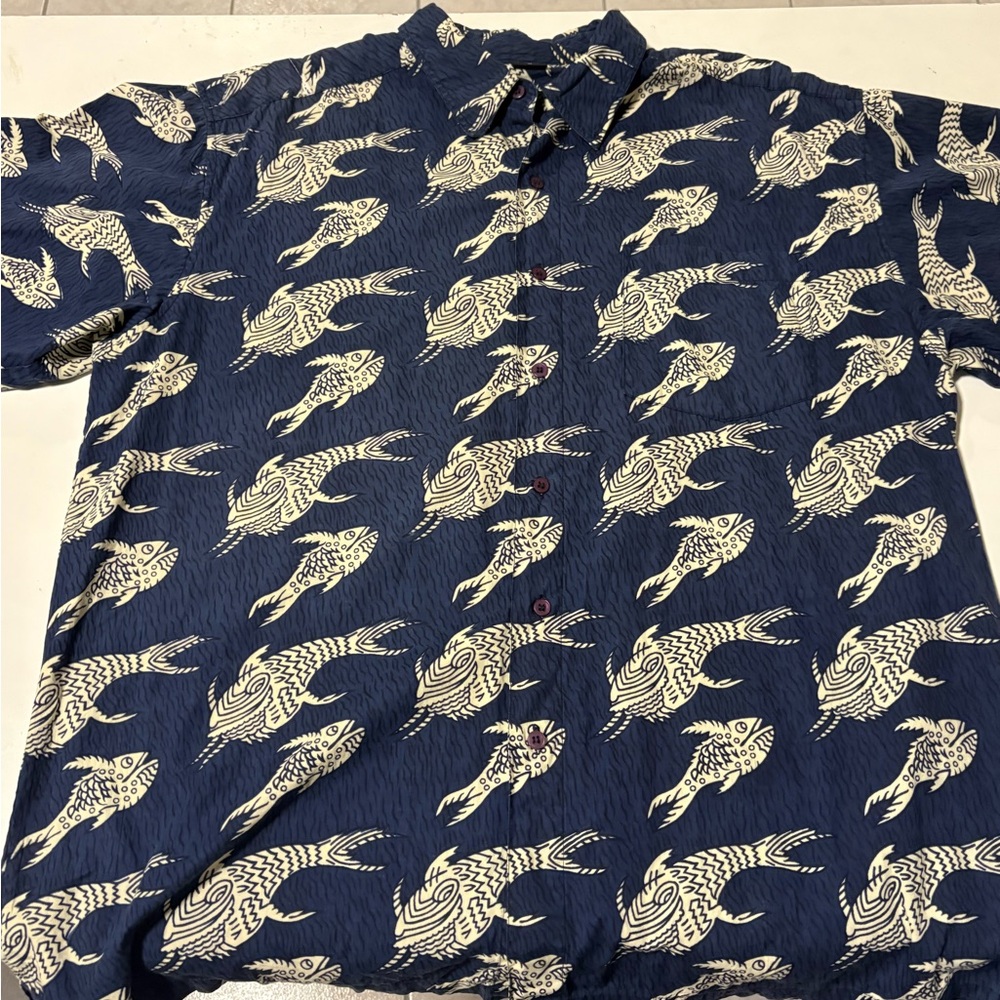 Navy Fish Pattern Casual Shirt
